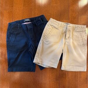 Girls Lands End Navy and Tan Chino Shorts